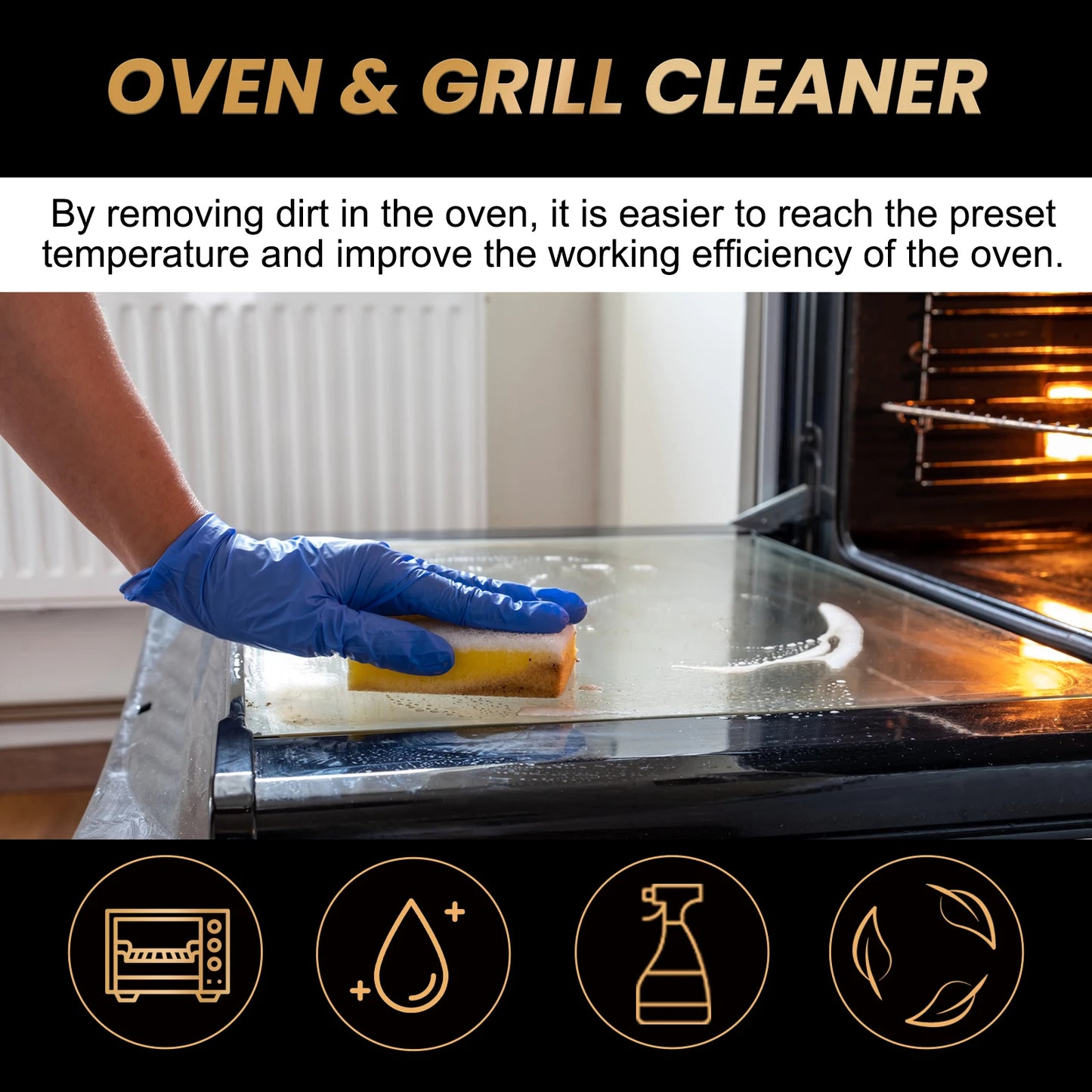 Heavy Duty Oven & Grill Cleaner Foam Spray Kitchen Grease Remover Spray for BBQ Stove and Kitchen Surfaces Easy Clean