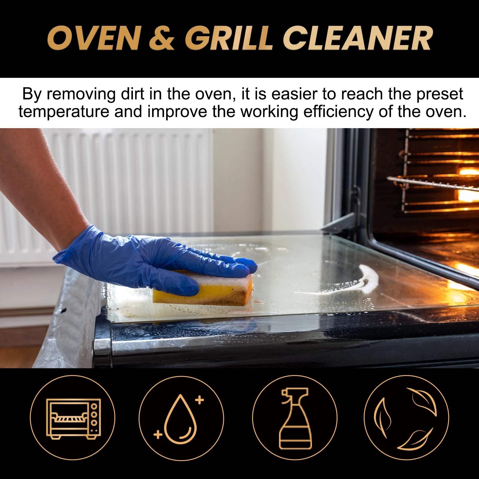 Heavy Duty Oven & Grill Cleaner Foam Spray Kitchen Grease Remover Spray for BBQ Stove and Kitchen Surfaces Easy Clean