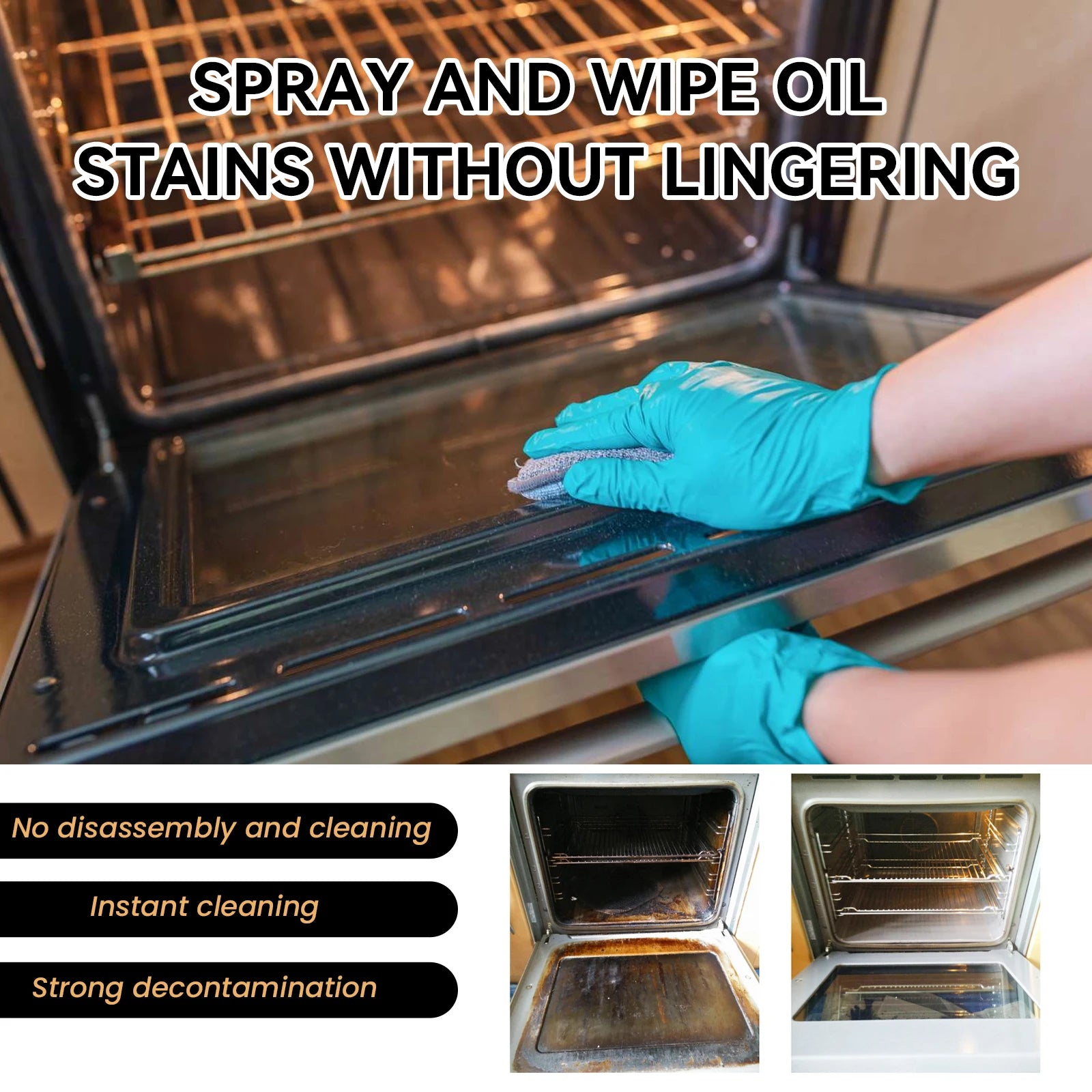 Heavy Duty Oven & Grill Cleaner Foam Spray Kitchen Grease Remover Spray for BBQ Stove and Kitchen Surfaces Easy Clean
