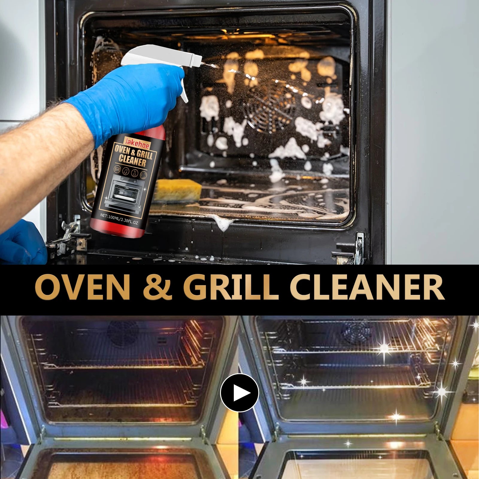 Heavy Duty Oven & Grill Cleaner Foam Spray Kitchen Grease Remover Spray for BBQ Stove and Kitchen Surfaces Easy Clean